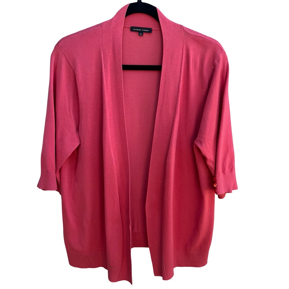 Jeanne Pierre Coral Open Front 3/4 Sleeve Button Cuff Knit Cardigan SweaterXL